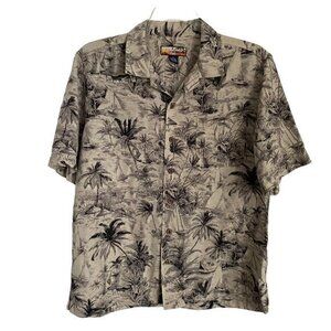 Havana Jack's Cafe Mens Shirt 100% Silk Hawaiian Button Down Palms Sail Boats M
